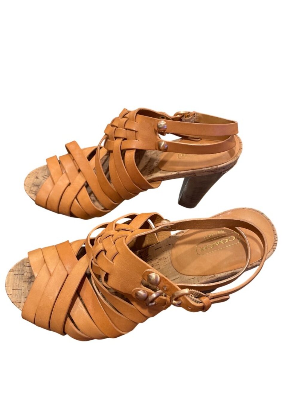 Coach wms brown leather strappy open toe 4" block dress heels sz 9B SKU 10-086 - Picture 4 of 14
